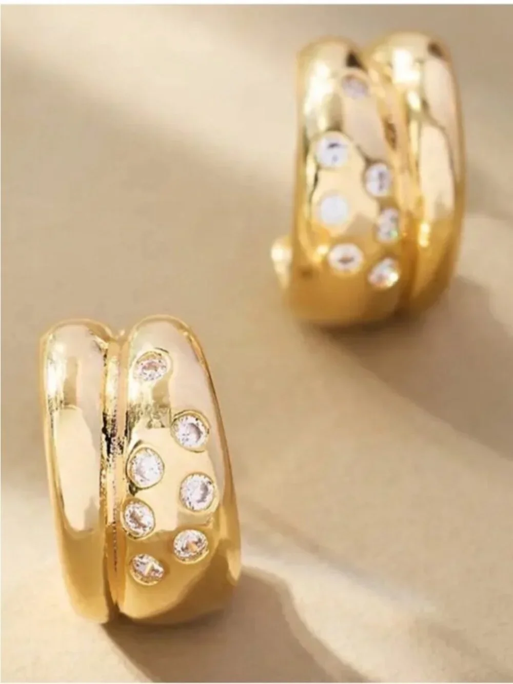 New! Anthropologie 14K Gold Plated Double Hoop Huggie Earrings (1040) NWT
